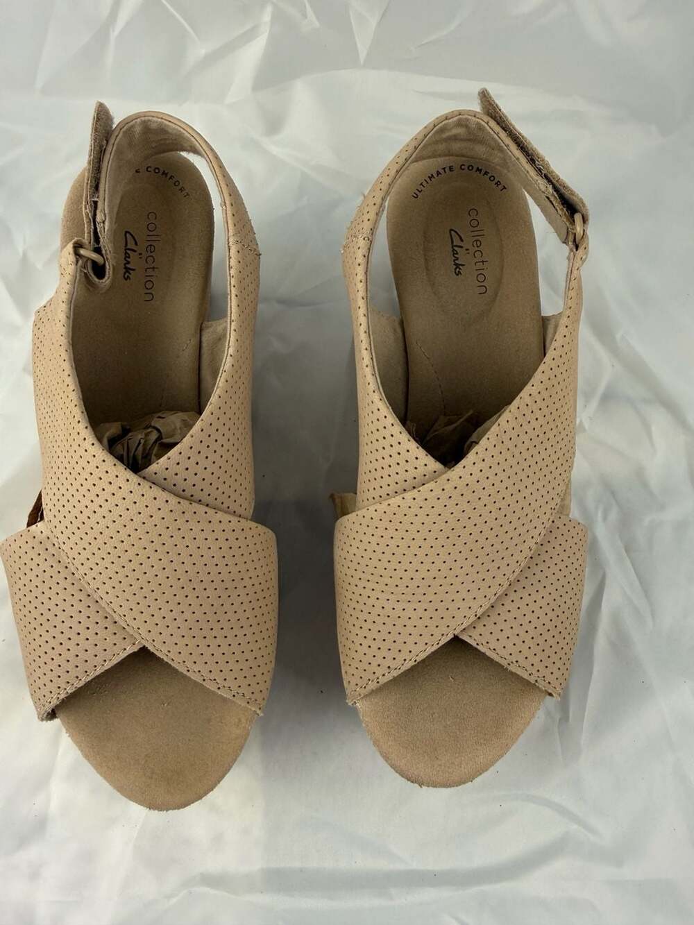 Clarks ANNADEL PARKER Sand Suede Women's Platform Wedge Sandals size 7.5 W
